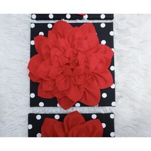 3D Red Flower Wall Decor Set Black White Polka Dot Canvas Art Glam Boutique 4pc